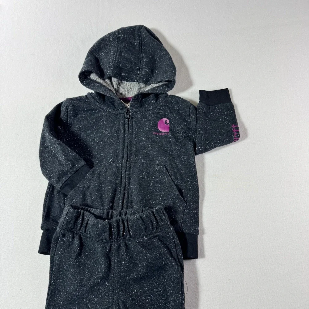 Carhartt Baby Girls 9M Black Sparkle Fleece Hoodie and Joggers 2-Piece Set